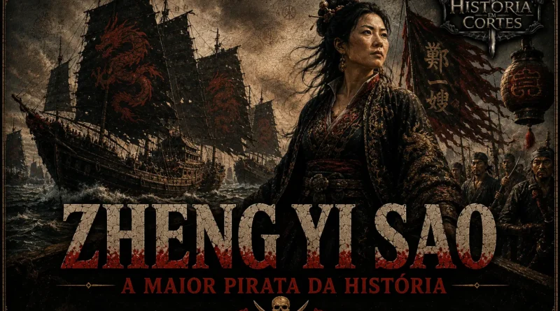 Zheng Yi Sao, a maior pirata da história, diante de sua frota no Mar da China