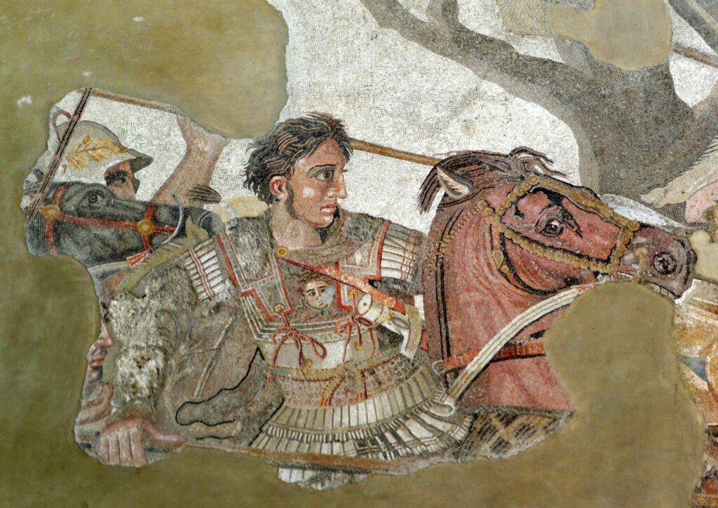 Mosaico romano representando Alexandre, o Grande durante a Batalha de Isso contra o Império Persa.