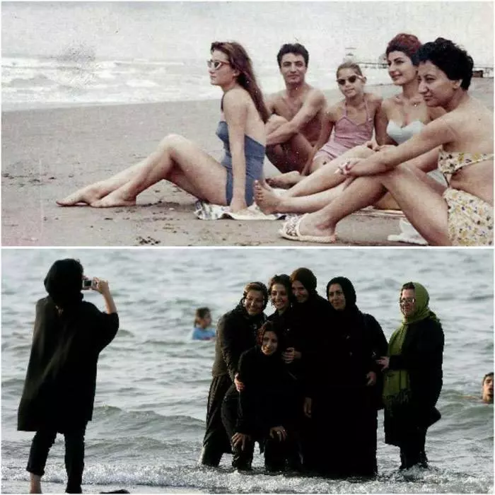 Praia iraniana antes e depois da revolução iraniana