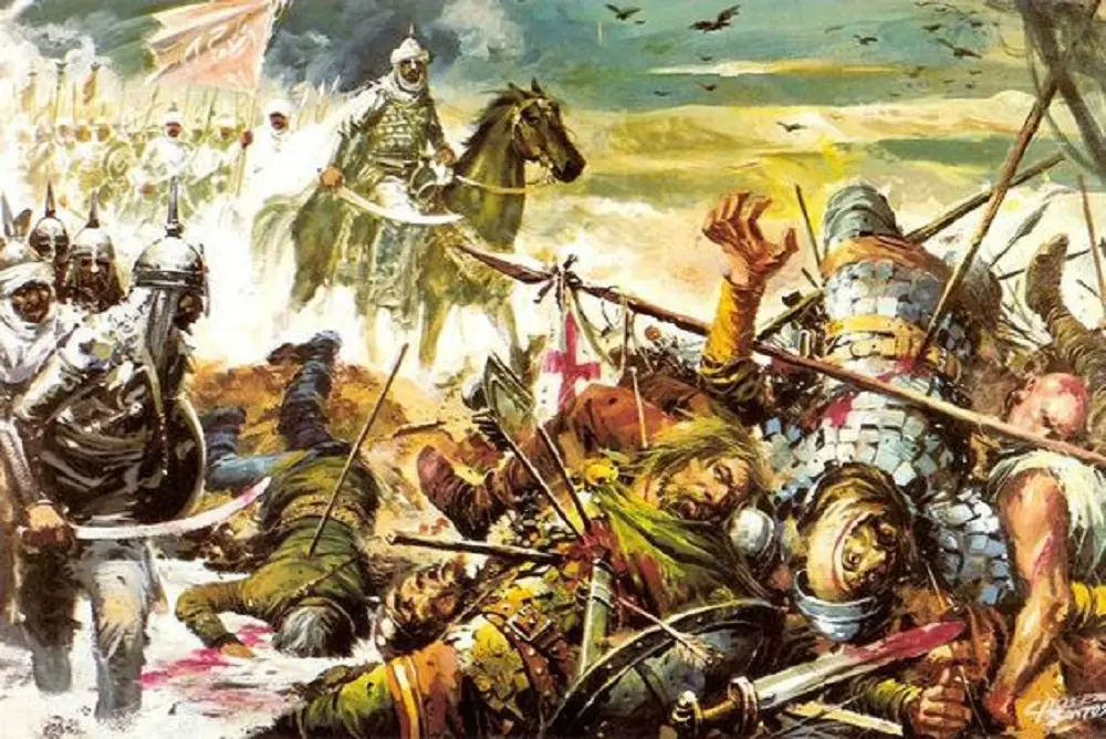 Pintura mostrando as tropas de Khalid ibn al-Walid lutando contra o império Bizantino