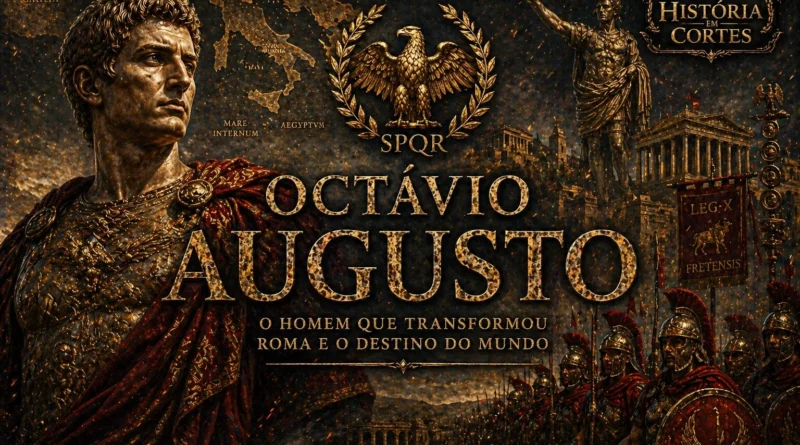 Octávio Augusto, primeiro imperador romano, liderando Roma durante a formação do Império Romano