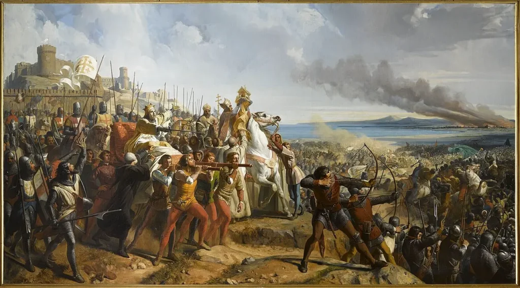 Pintura da batalha de Monte Gisardo por Charles-Philippe Larivière, c.1842 (Salas das Cruzadas, Palácio de Versailles)