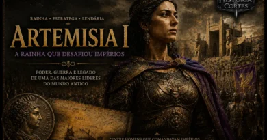 Artemísia I de Cária, rainha guerreira e aliada de Xerxes durante as Guerras Médicas, retratada em composição histórica inspirada no Império Persa.