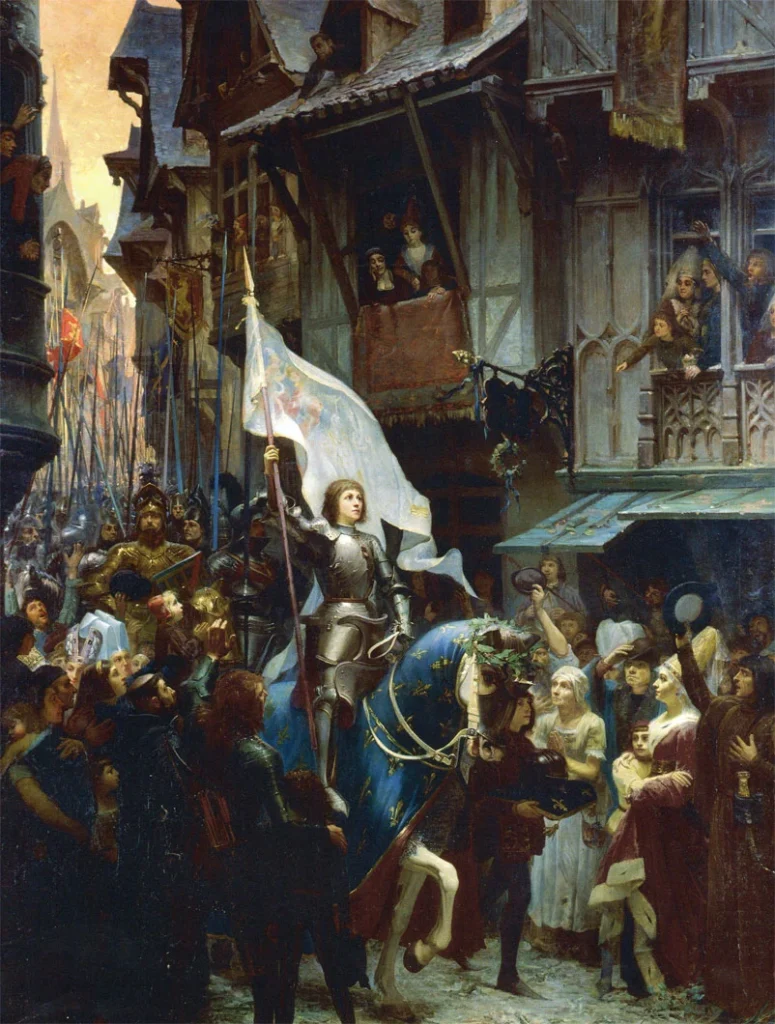 Joana D'Arc entra em Orleães, por Jean-Jacques Scherrer (de 1887, no Musée des Beaux-Arts d'Orléans)