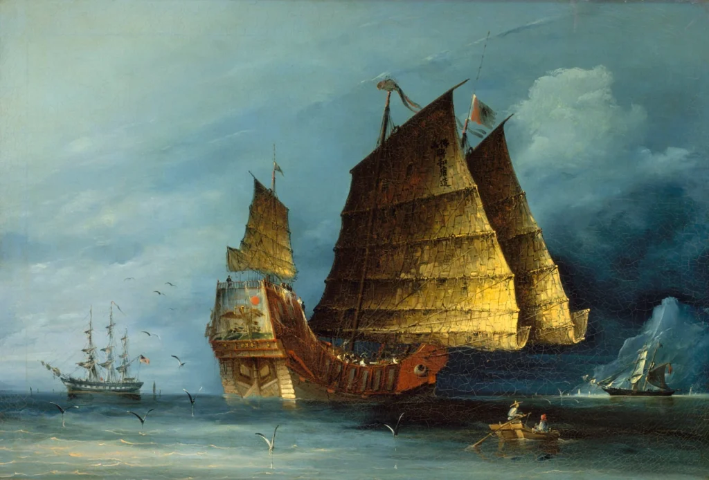Pintura a Óleo de um návio chinês Museu Marítimo Greenwich, Londres