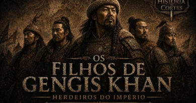 Os filhos de Gengis Khan, líderes do Império Mongol, representados como herdeiros do maior império terrestre da história