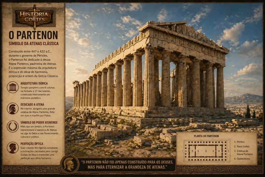 Partenon na Acrópole de Atenas, templo da Grécia Antiga construído no período clássico