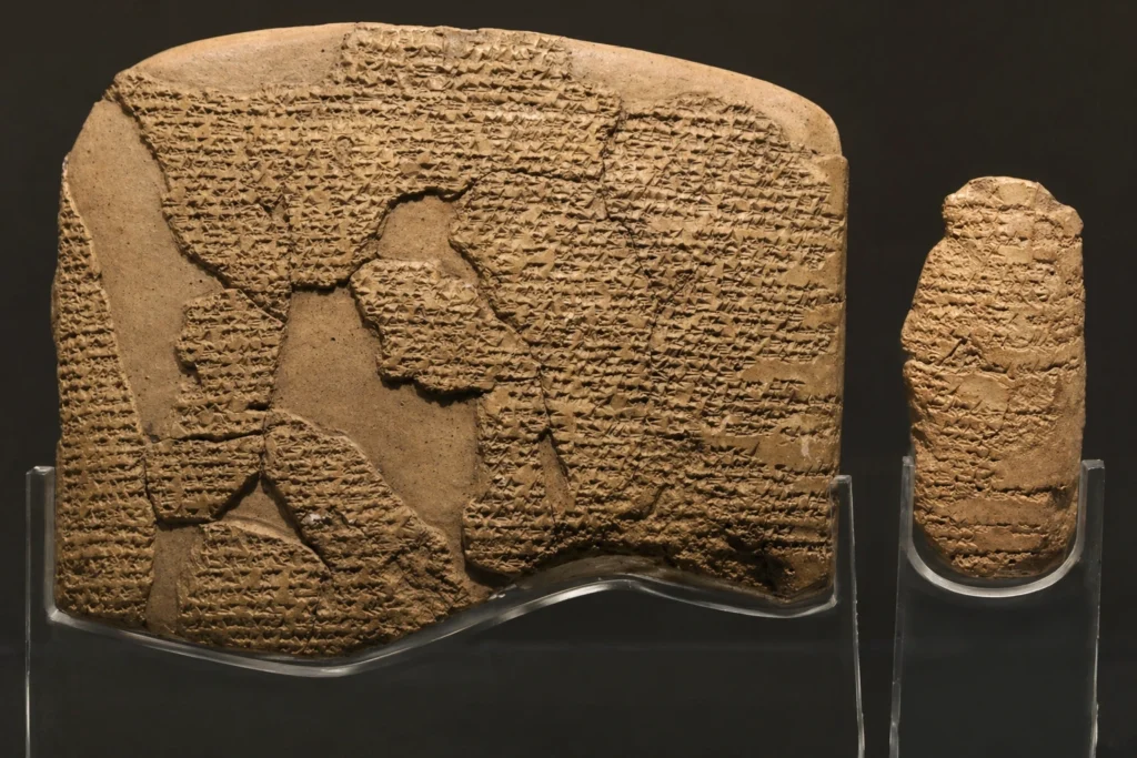 Tábua de argila com escrita cuneiforme do Tratado de Qadesh entre Egito e Império Hitita, considerado o primeiro tratado de paz da história (1278 a.C.)