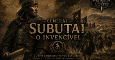 Ilustração histórica de Subutai, general mongol do século XIII e principal estrategista militar do Império Mongol.