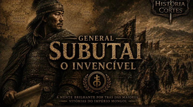 Ilustração histórica de Subutai, general mongol do século XIII e principal estrategista militar do Império Mongol.