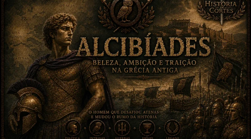 Ilustração histórica de Alcibíades durante a Guerra do Peloponeso na Grécia Antiga.