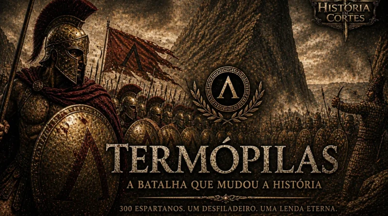 Ilustração da Batalha das Termópilas com espartanos liderados por Leônidas defendendo o desfiladeiro contra o exército persa