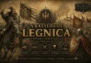 Ilustração da Batalha de Legnica de 1241 mostrando guerreiros mongóis enfrentando cavaleiros poloneses durante a invasão mongol da Europa medieval.