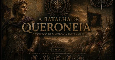 Arte cinematográfica da Batalha de Queroneia mostrando Alexandre jovem, hoplitas gregos e o avanço macedônio na Grécia Antiga em 338 a.C.