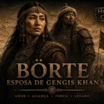Ilustração cinematográfica de Börte, esposa de Gengis Khan, diante do exército mongol durante o surgimento do Império Mongol