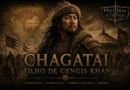 Chagatai, filho de Gengis Khan, diante do exército mongol e mapa do Império Mongol