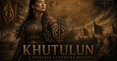 Ilustração histórica de Khutulun, princesa guerreira mongol e filha de Kaidu Khan, em estilo cinematográfico inspirado no Império Mongol.
