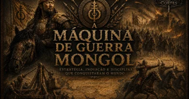 Capa cinematográfica representando a máquina de guerra mongol, com arqueiros montados, líder mongol armado com arco e flecha, tropas das estepes e armas de cerco durante as conquistas do Império Mongol.