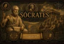 Ilustração de Sócrates ensinando em Atenas, representando o filósofo grego e o método socrático na Grécia Antiga.