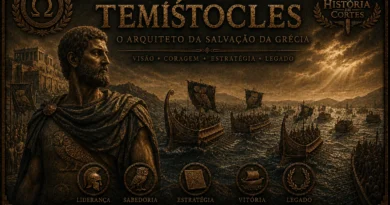 Arte histórica de Temístocles observando a frota ateniense durante as Guerras Médicas
