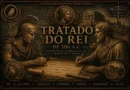 Ilustração histórica do Tratado do Rei de 386 a.C., mostrando representantes de Esparta e da Pérsia assinando o acordo que encerrou conflitos na Grécia Antiga.