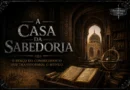 Ilustração da Casa da Sabedoria em Bagdá, mostrando livros, manuscritos, instrumentos científicos e a arquitetura islâmica do período abássida, destacando o maior centro intelectual do mundo medieval.
