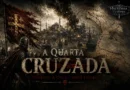 Ilustração histórica da Quarta Cruzada mostrando cruzados diante de Constantinopla em chamas, representando o saque da capital bizantina em 1204.