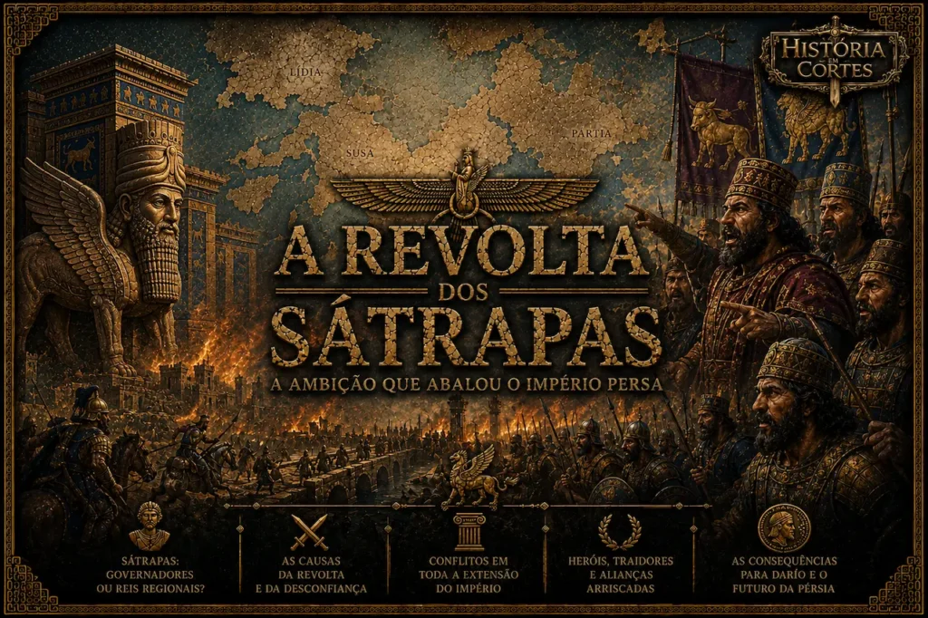 "Representação artística da Revolta dos Sátrapas (366–360 a.C.), grande rebelião dos governadores provinciais contra o poder central do Império Persa durante o reinado de Artaxerxes II."