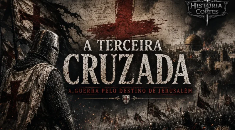Terceira Cruzada entre cristãos e muçulmanos após a conquista de Jerusalém por Saladino, com destaque para Ricardo Coração de Leão e os exércitos cruzados.