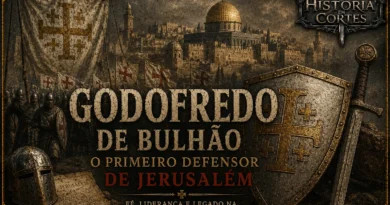 Godofredo de Bulhão diante de Jerusalém durante a Primeira Cruzada, capa do artigo História em Cortes.