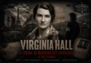 Ilustração de Virginia Hall, agente do SOE e da OSS durante a Segunda Guerra Mundial, retratada em composição cinematográfica com rádio clandestino, mapa da França ocupada e símbolos da Resistência Francesa.