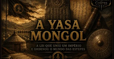 Capa do artigo sobre a Yasa Mongol, o código de leis atribuído a Gêngis Khan que organizou o Império Mongol e estabeleceu normas políticas, militares e sociais nas estepes da Ásia.