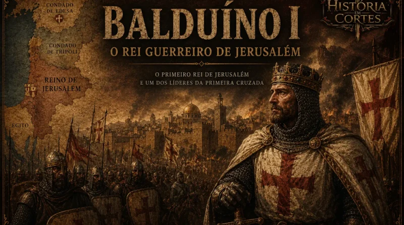 Balduíno I, primeiro rei de Jerusalém, representado diante da cidade durante o período das Cruzadas