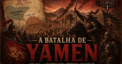 Ilustração da Batalha de Yamen, travada em 1279 entre a Dinastia Song do Sul e o Império Mongol da Dinastia Yuan, marcando o fim da resistência Song e a unificação da China sob Kublai Khan.