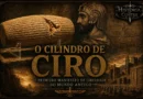 Capa ilustrada sobre o Cilindro de Ciro, artefato do Império Persa associado às políticas de Ciro, o Grande, após a conquista da Babilônia.