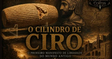 Capa ilustrada sobre o Cilindro de Ciro, artefato do Império Persa associado às políticas de Ciro, o Grande, após a conquista da Babilônia.