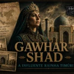 Gawhar Shad: a rainha que construiu o império timúrida Gawhar Shad, influente rainha timúrida do século XV, diante da arquitetura monumental do Império Timúrida
