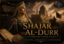 Ilustração de Shajar al-Durr, a sultana do Egito, diante da Cidadela do Cairo durante a formação do Sultanato Mameluco.