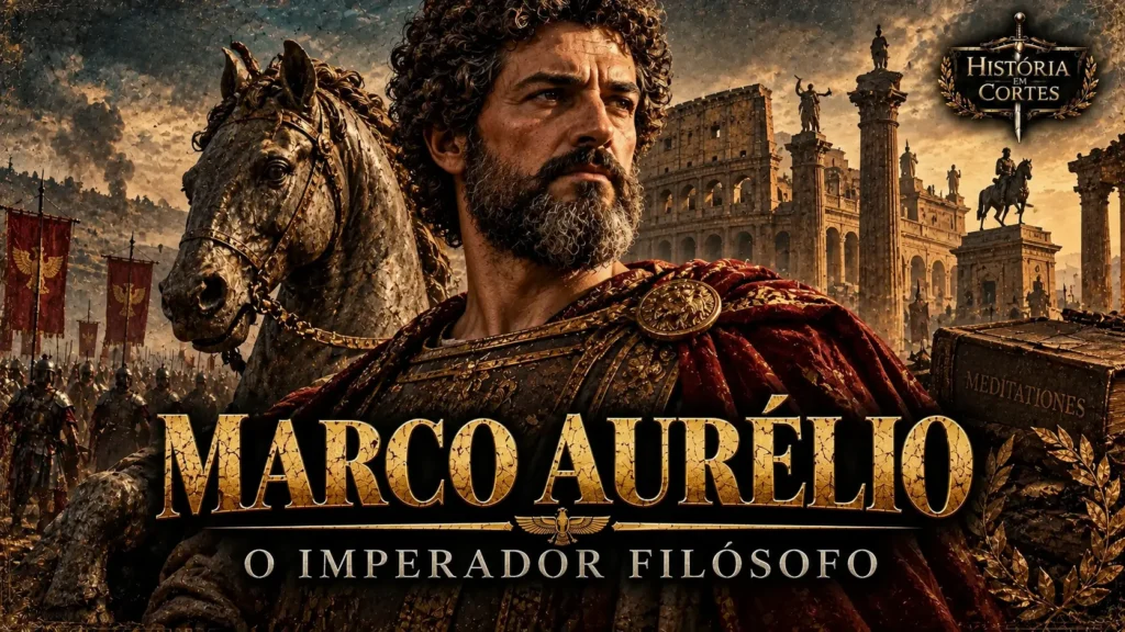 Marco Aurélio, imperador romano e filósofo estoico, retratado diante de Roma e de suas legiões