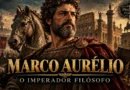 Marco Aurélio, imperador romano e filósofo estoico, retratado diante de Roma e de suas legiões