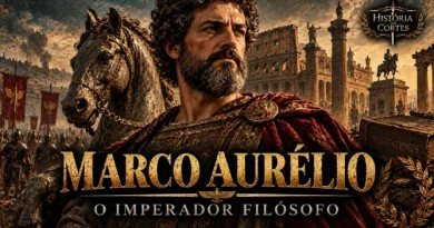 Marco Aurélio, imperador romano e filósofo estoico, retratado diante de Roma e de suas legiões
