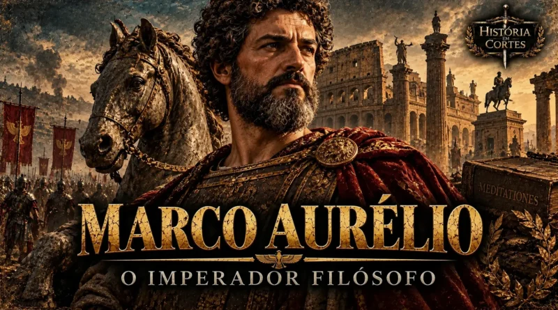 Marco Aurélio, imperador romano e filósofo estoico, retratado diante de Roma e de suas legiões