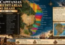 Mapa das capitanias hereditárias do Brasil entre 1534 e 1536, com divisão territorial reconstruída, linha de Tordesilhas, nomes das capitanias e comparação com o mapa clássico.
