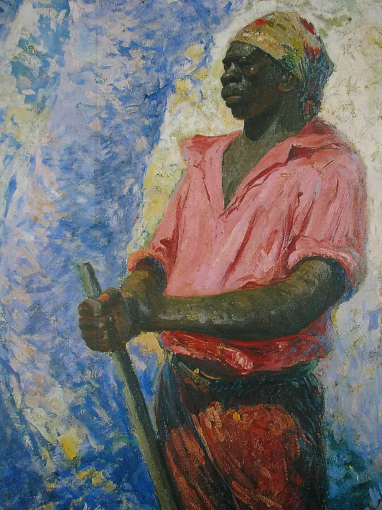 Pintura de Zumbi dos Palmares, de Antônio Parreiras, retratando o líder quilombola com vestes vermelhas e um bastão nas mãos.